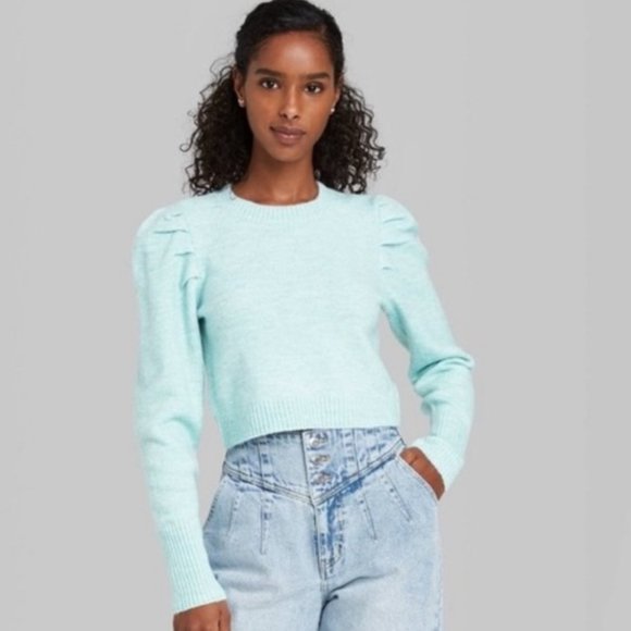 wild fable Sweaters - Women's Puff  Crewneck Pullover Sweater Blue M